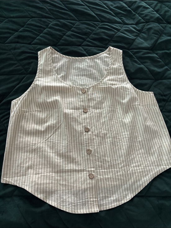 Tops - Light Beige Striped Button-Front Tank Top - Women, Sz L